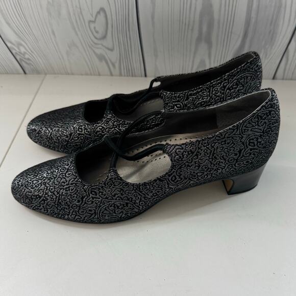 Trotters Metallic Criss Cross Pump Heels MaryJanes Size 8.5 - Picture 3 of 6